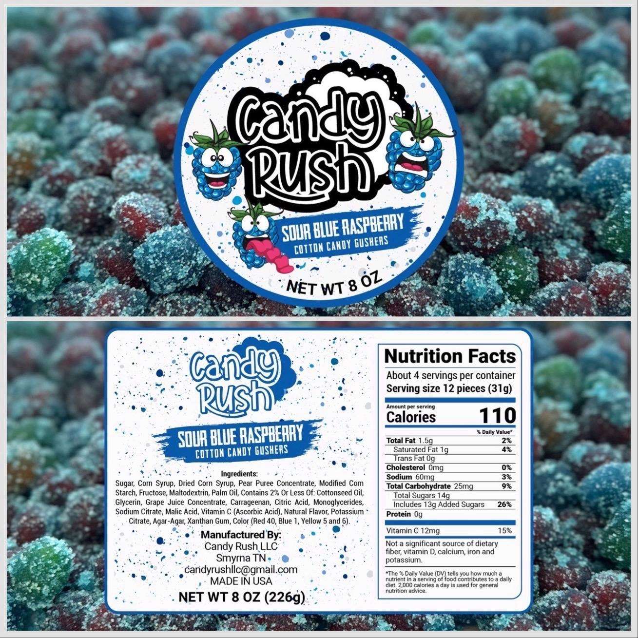 Sour Blue Razz Raspberry Cotton Candy Gushers